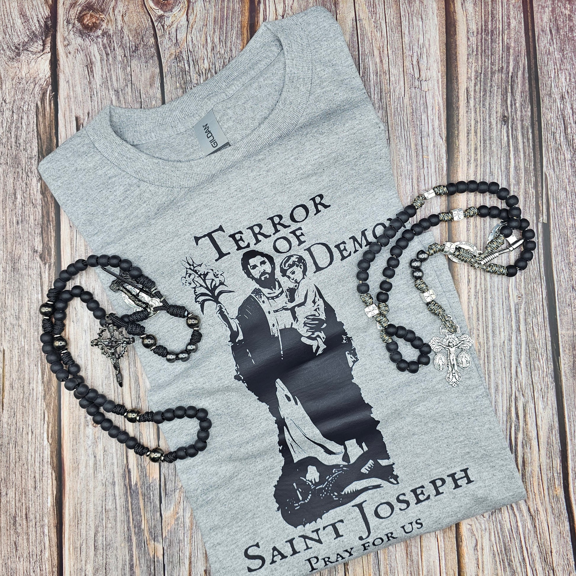 Saint Joseph Terror of demons COMBO (Rosary+Shirt)